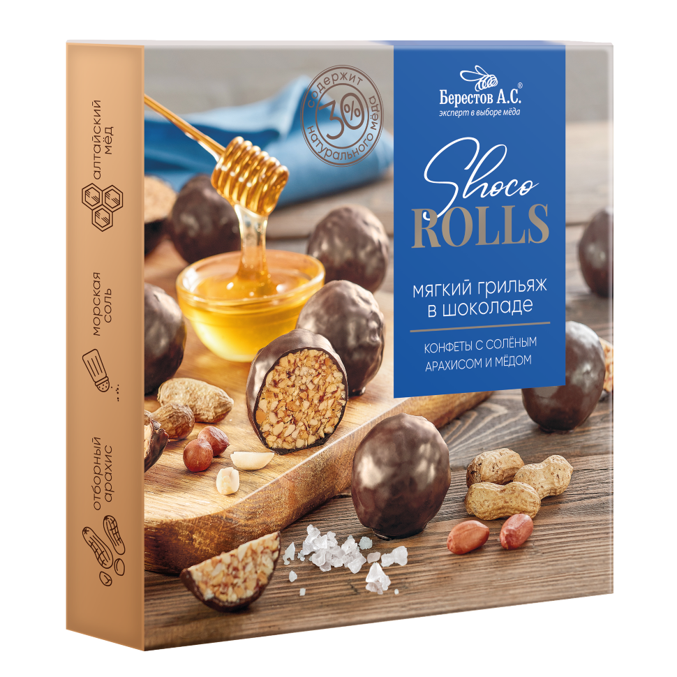  Берестов Shoco Rolls конфеты с арахисом, солью и медом, 135г   в Гусь-Хрустальном