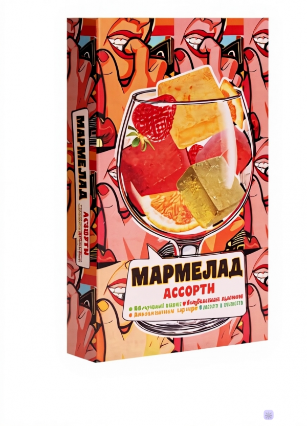 №2 Мармелад АлкоАссорти(яблочный виски, клубничный просекко, апельсиновый вермут, лайм текила) 110г в Гусь-Хрустальном