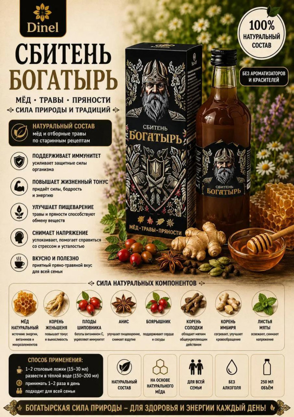 №3 Сбитень Богатырь, 250мл  в Гусь-Хрустальном