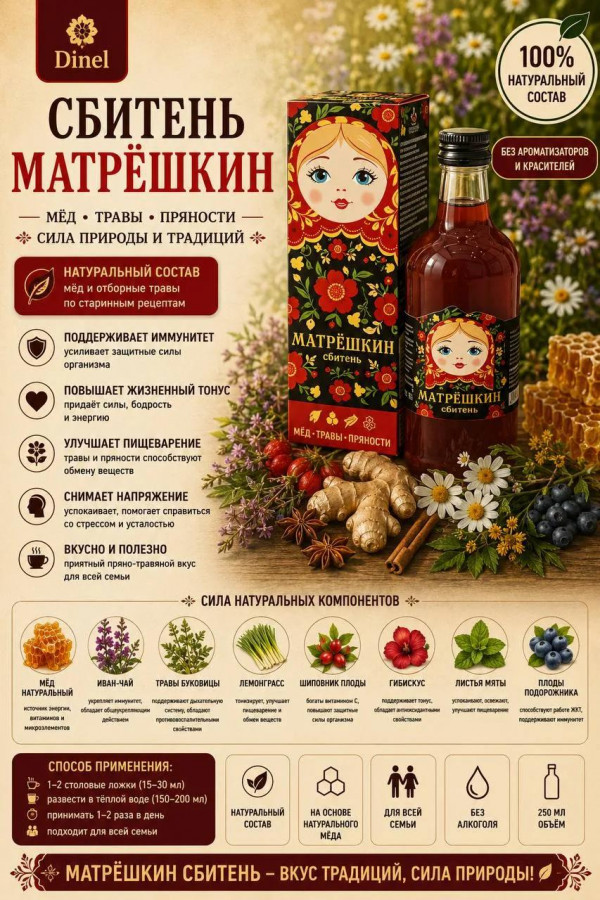 №3 Сбитень Матрёшкин, 250мл  в Гусь-Хрустальном