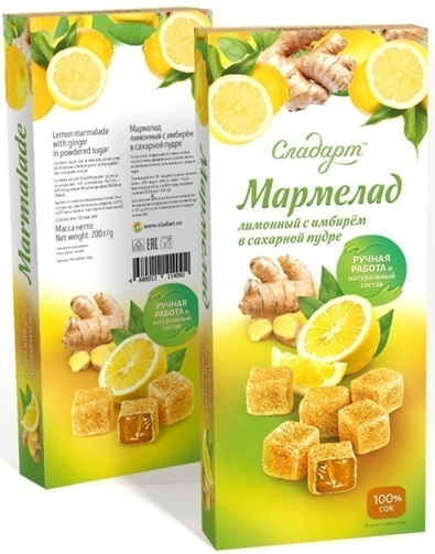 №2 Сладарт Мармелад Лимонный с имбирём в сахарной пудре, 200г    в Гусь-Хрустальном